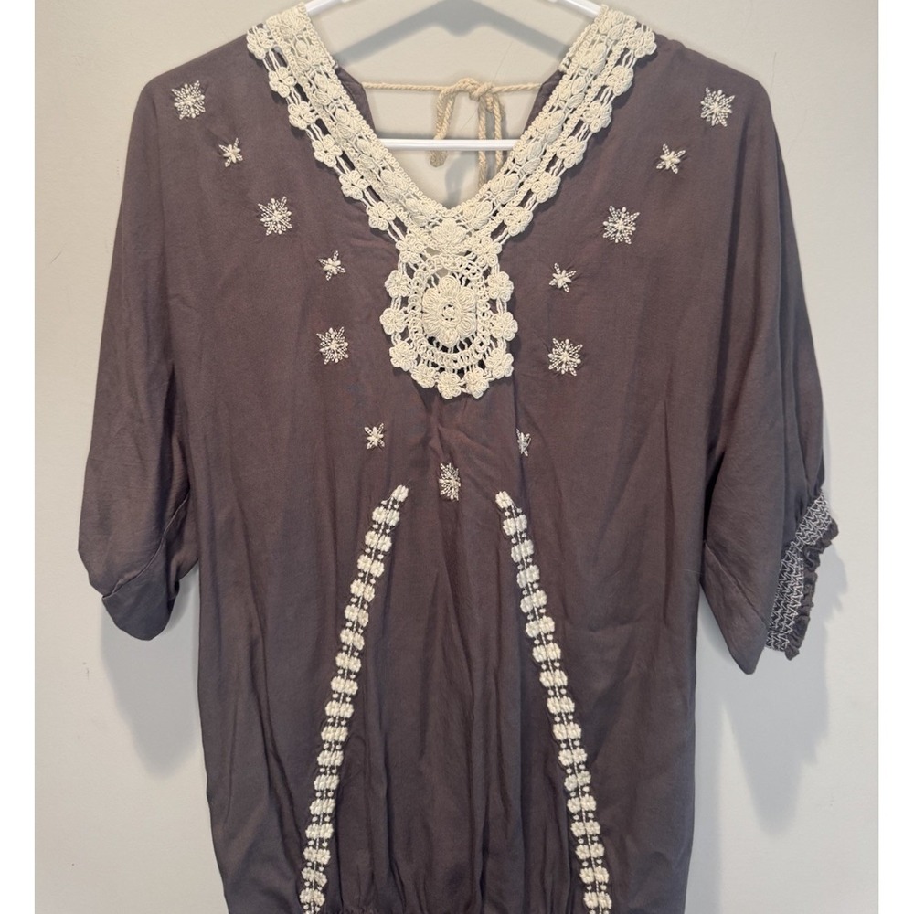 Gracia Fashion Lightweight Short Sleeve Embroidered Womens Top S Boho Hippie - Picture 2 of 9